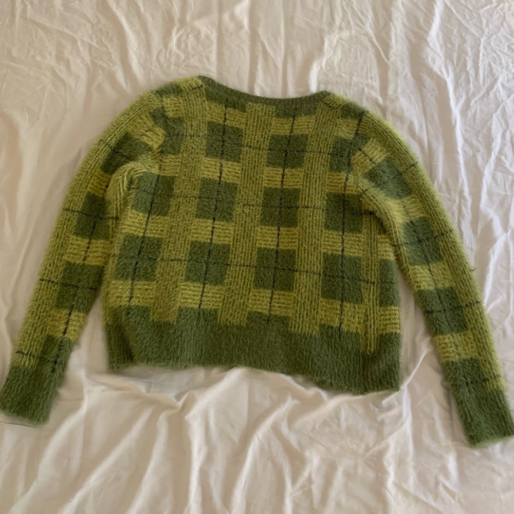 Fluffy Plaid green cardigan